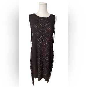 Rock Wangler ,Brown Sleeveless Fringe Dress with Studded Design